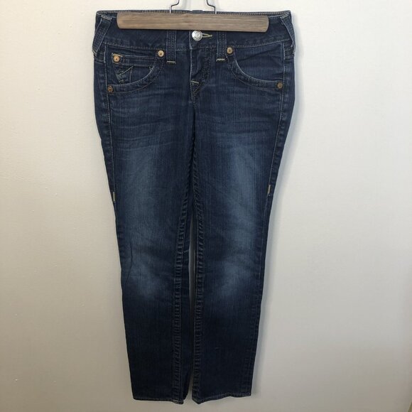 True Religion World Tour Woman Billy 26x32 Dark Wash Straight Low Rise - Picture 1 of 7